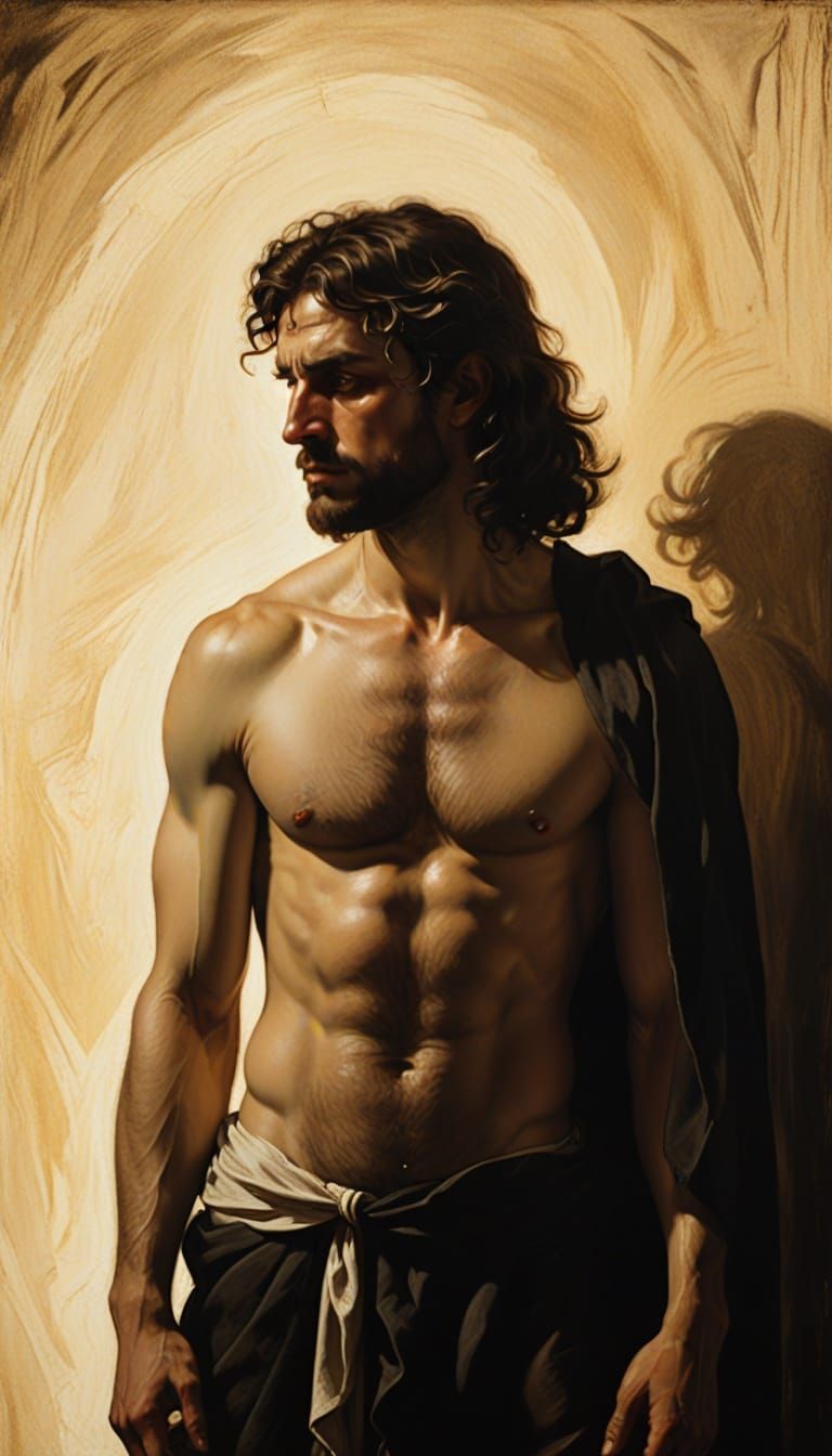 Dramatic Male Figure in Baroque Style with Chiaroscuro