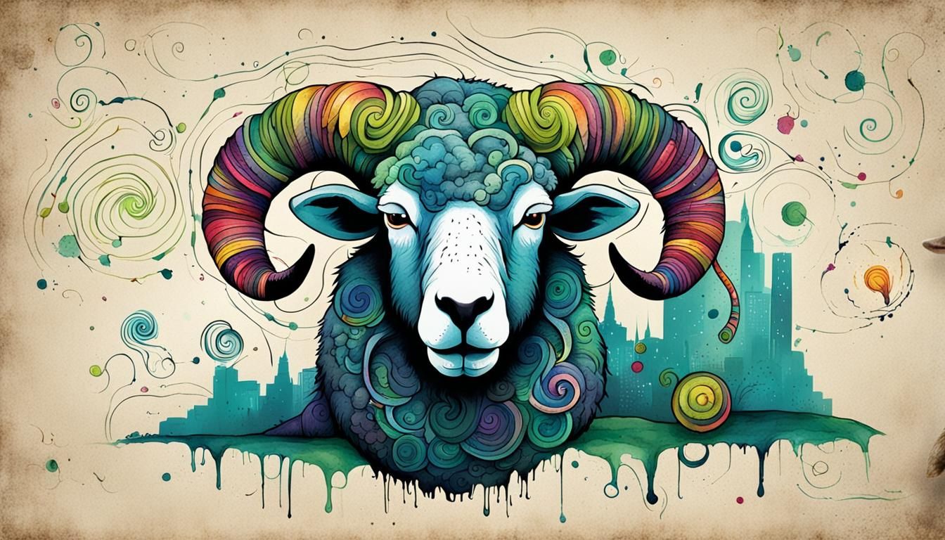 Whimsical Frankenstein Sheep Ink Poster