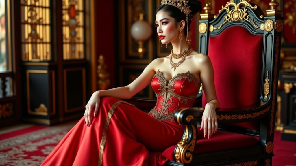 Majestic Empress on Dragon Throne, Chinese Art