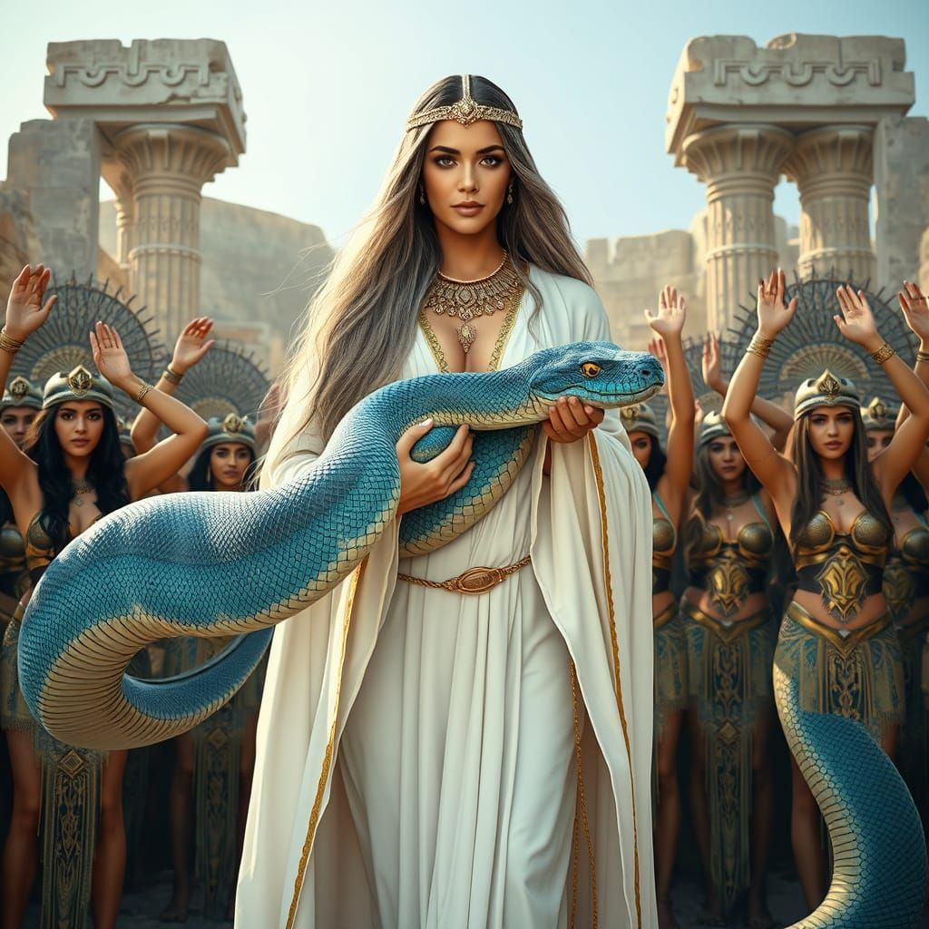 Ancient Sumerian Snake Temple Worship in Vibrant, Cyberpunk ...