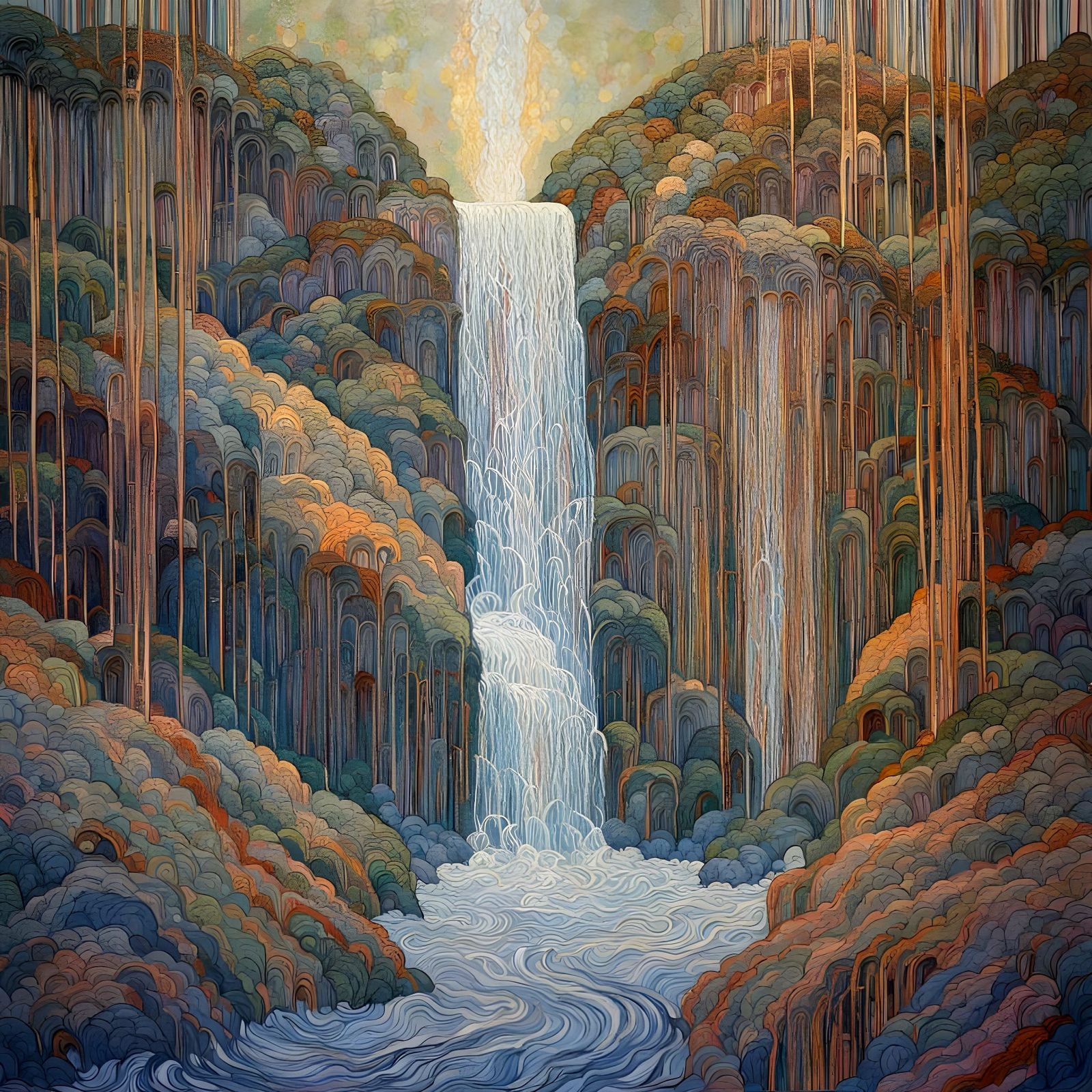 Intricate String Waterfall Masterpiece in Art Nouveau Style