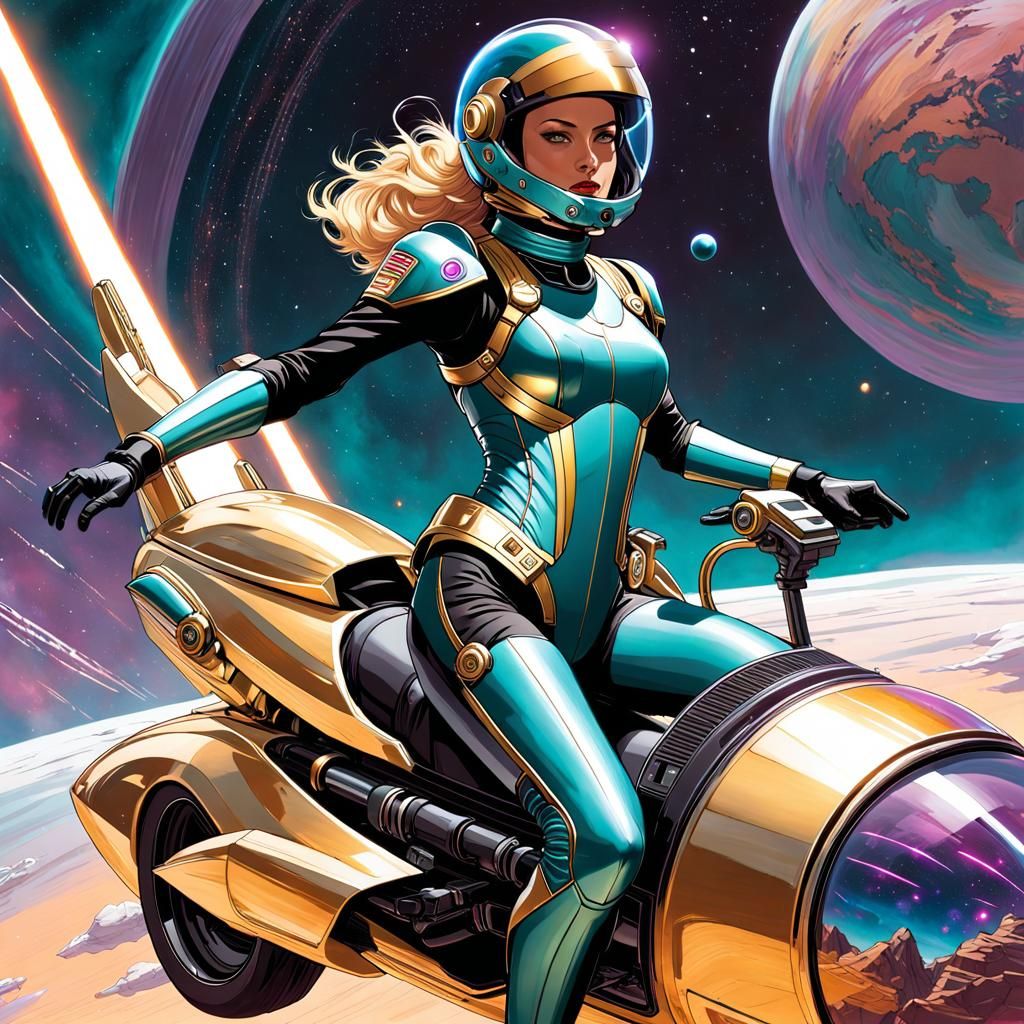female mounted on a jet-powered_Speedercraft