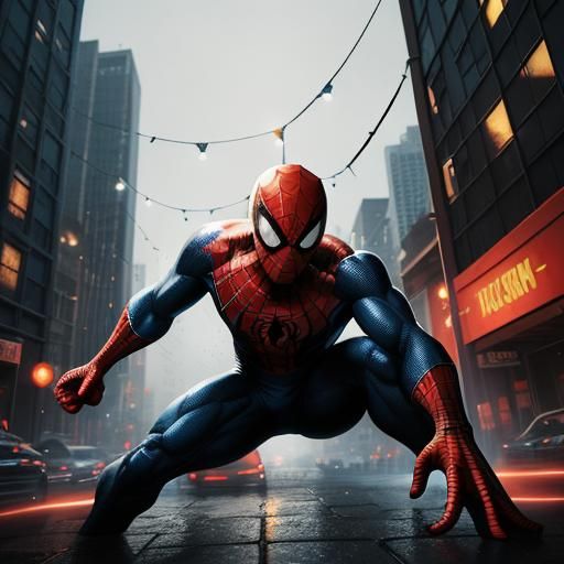 Spiderman on Skyscraper in Comic Book Style