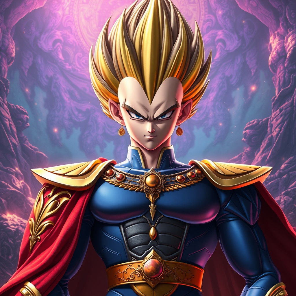 Prince Vegeta in Opulent Costume, Fantasy Concept Art