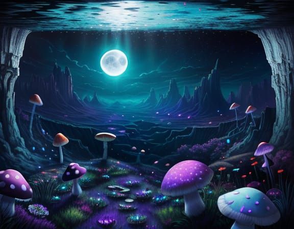 Surreal Mushroom Twilight Zone with Optical Illusions