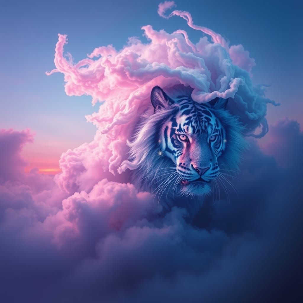 Nebula Tiger Emerging from Ethereal Mist