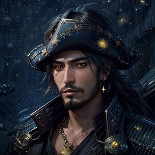 Steampunk Pirate Under Starry Night Sky