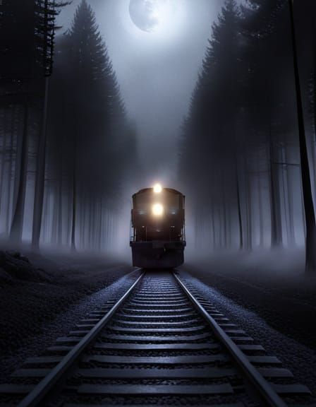 Magical Ghost Train in Dark Fantasy Landscape