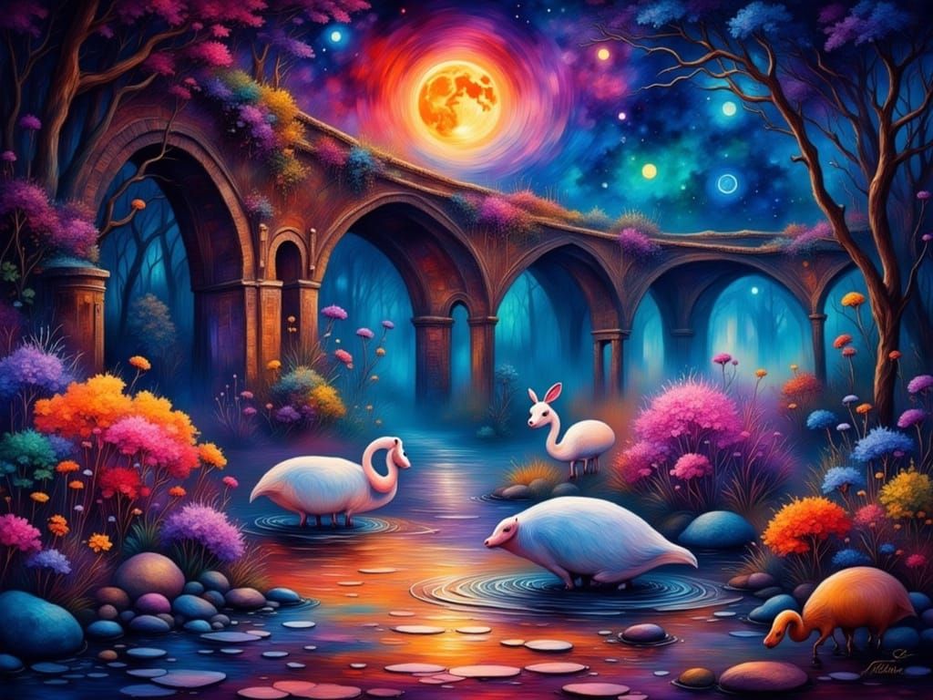 Lunar Woman in Purple Dress: Watercolor Portrait