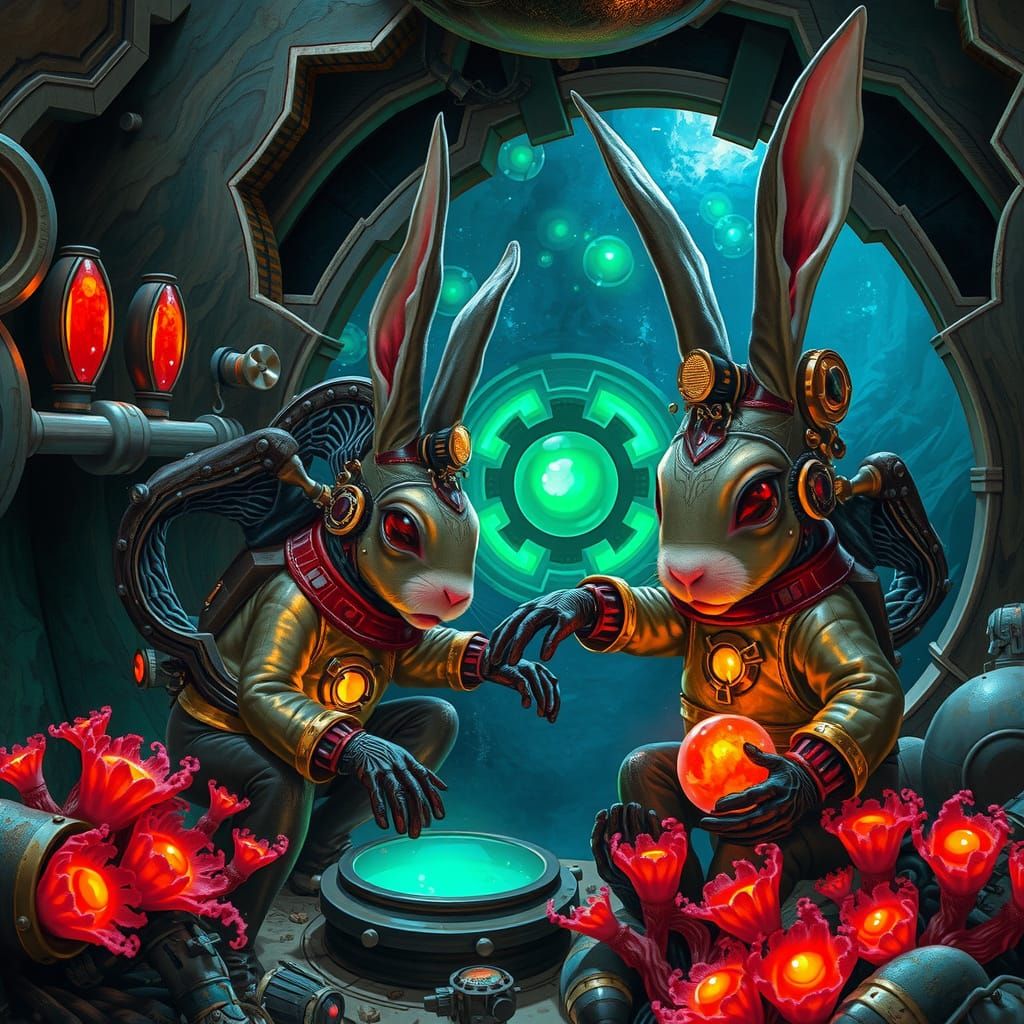 Steampunk Alien Bunnies in Underwater Sanctuary