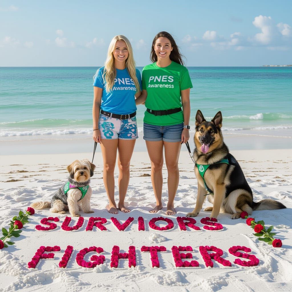 PNES Awareness: Women on Beach with Service Dogs