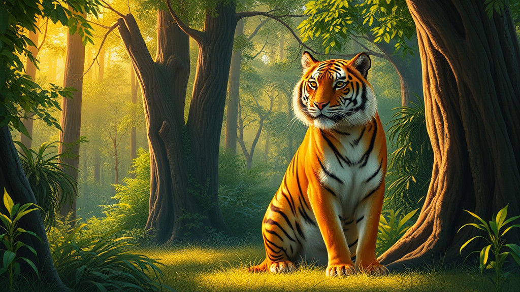 Majestic Tiger in Lush Forest, Gurney Style