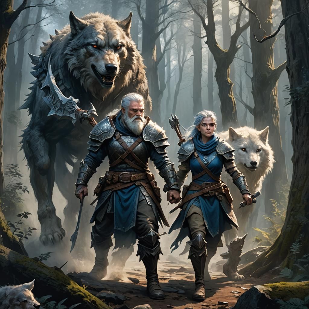 Dwarf Warrior on Wolf in Dark Fantasy Style