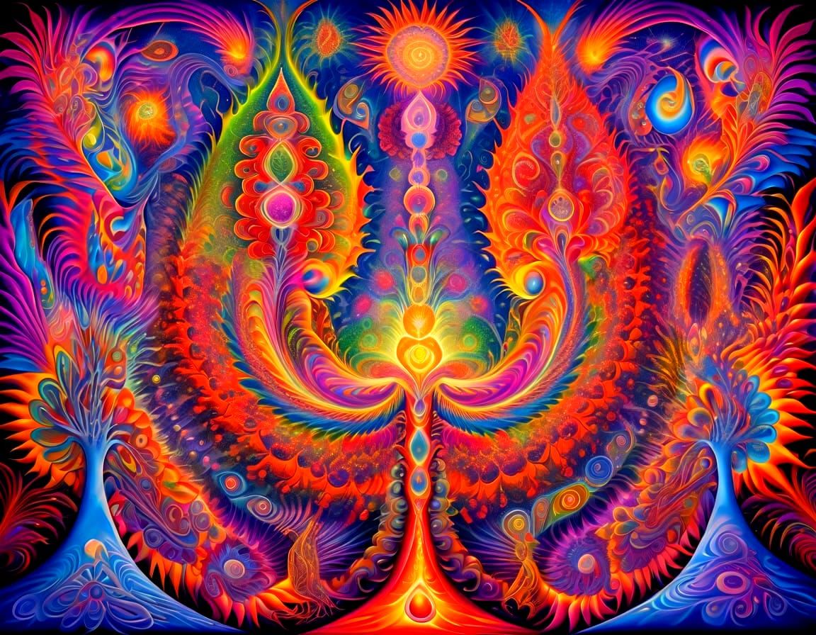 Vibrant Fractal Candelabrum in Maximalist Oil Painting