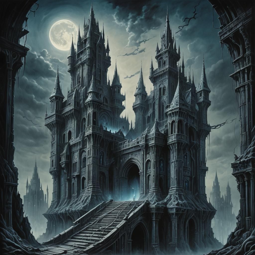 Eerie Gothic Castle with Glowing Runes