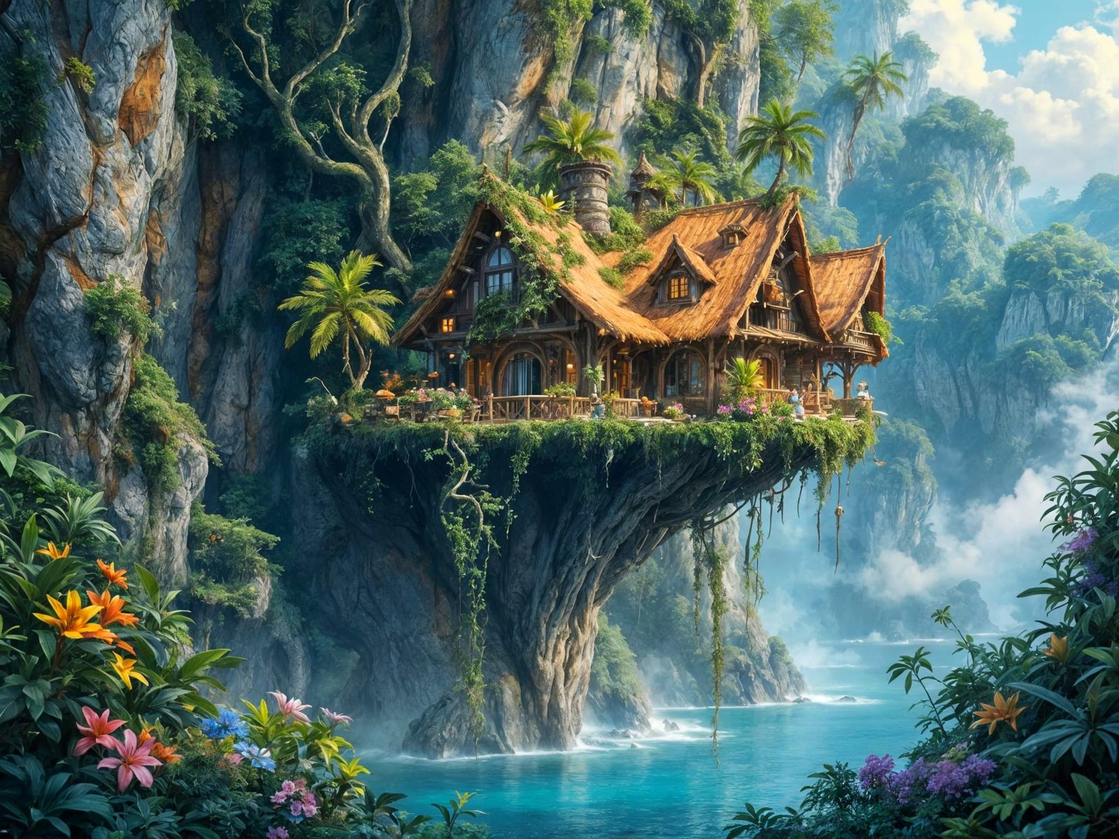 Tropical Island House in Fantasy Art Style