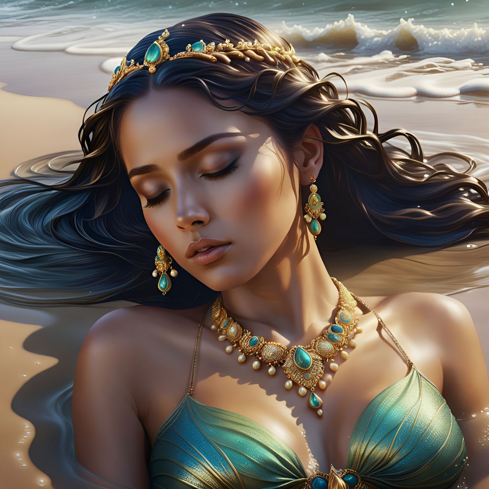 Woman Washed Ashore at Dawn: Fantasy Concept Art