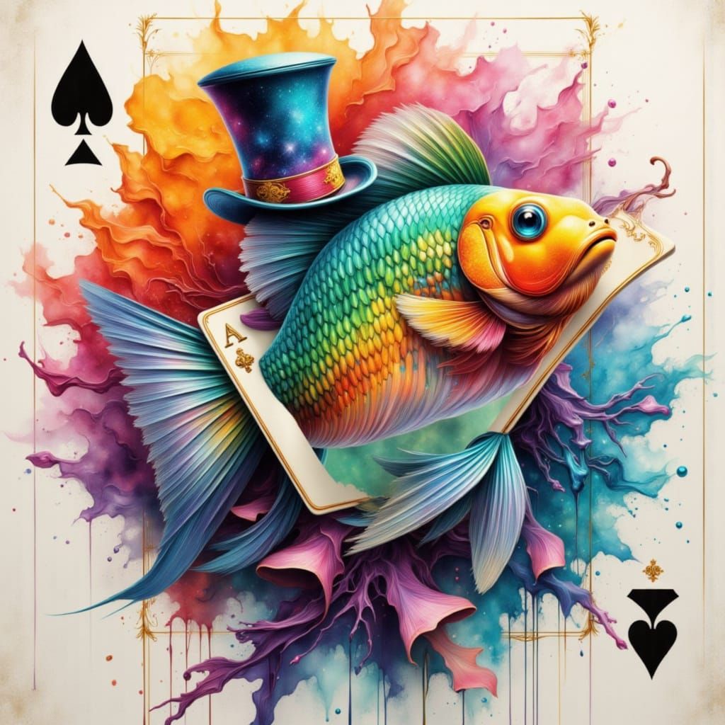 Whimsical Beta Fish Emerges from a Swirling Playing Card in ...