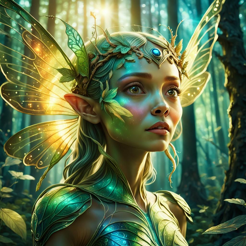 Fairy Scolds Alien in Majestic Forest Illustration