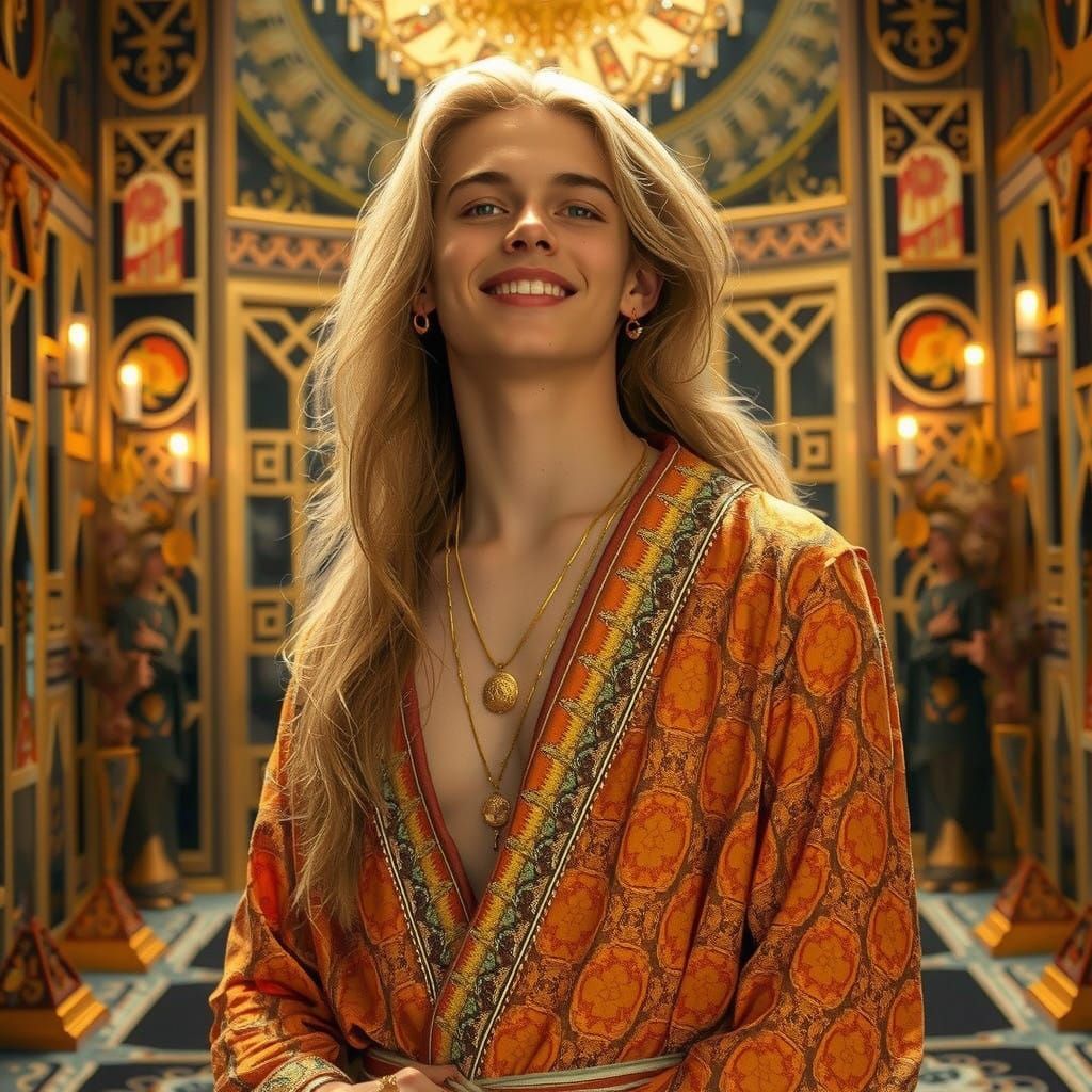 Elegant Young Man in Opulent Art Deco Ballroom