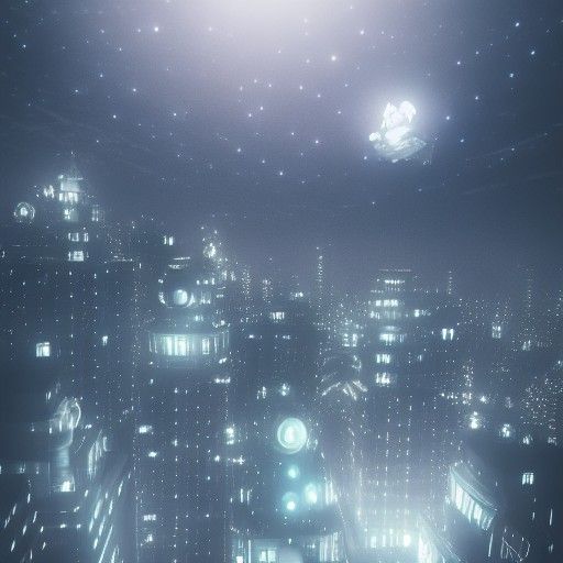 Guardian Spirit Levitates Above Steampunk City