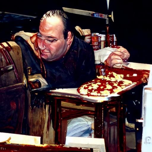 James Gandolfini Eating Pizza: Oil Painting by Gurney