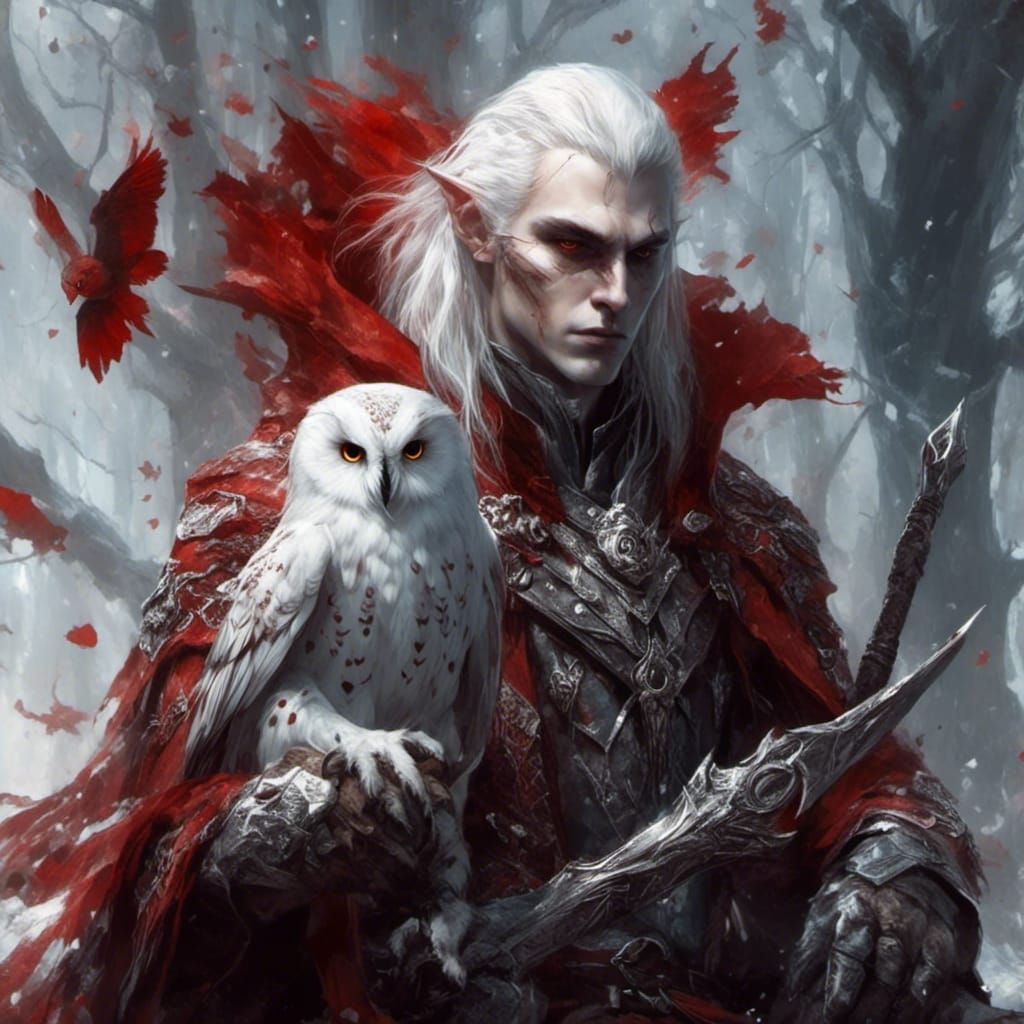 Elven Bladesinger in Hyperreal Style with Owl