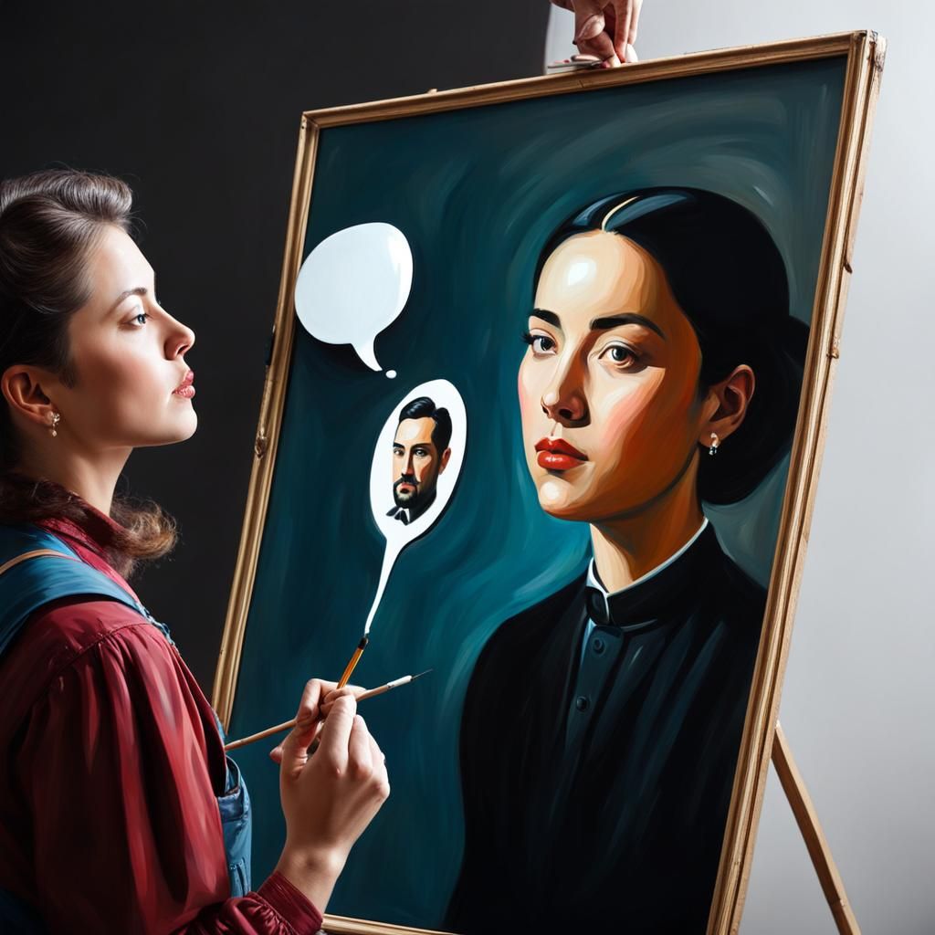 Artist Painting Portrait With Speech Bubble