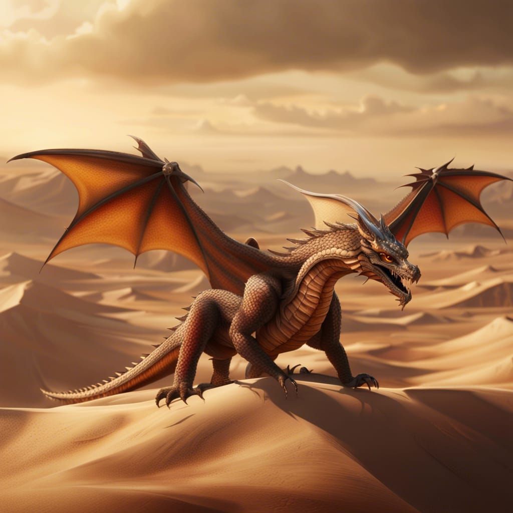 European Dragon in Desert Digital Matte Painting