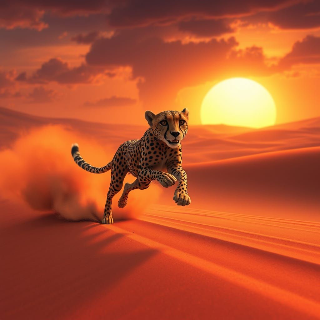 Cheetah's Desert Sprint: A 3D Render
