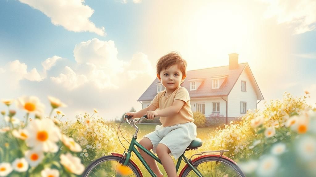Dreamy Child on Bicycle in Impressionist Watercolor