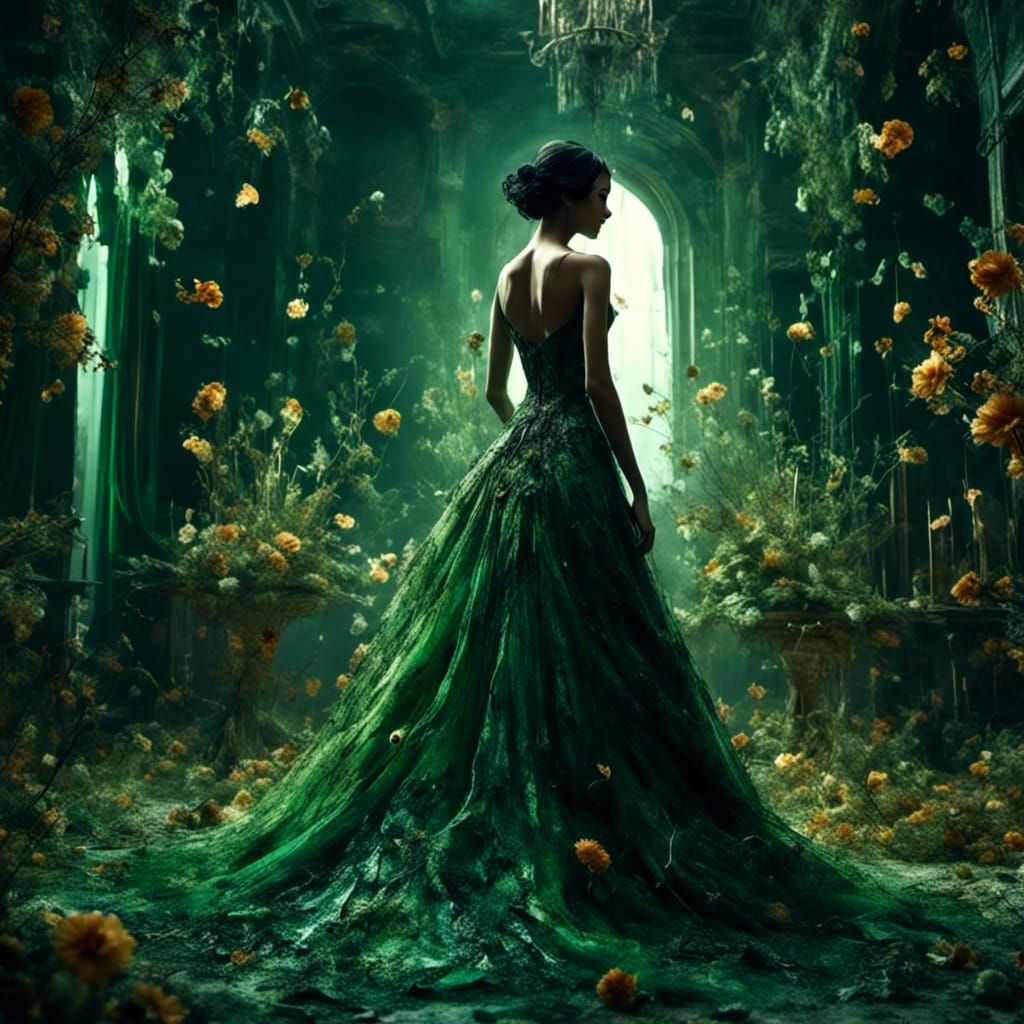 Young Woman in Sparkling Dress, Hyperrealistic Digital Art