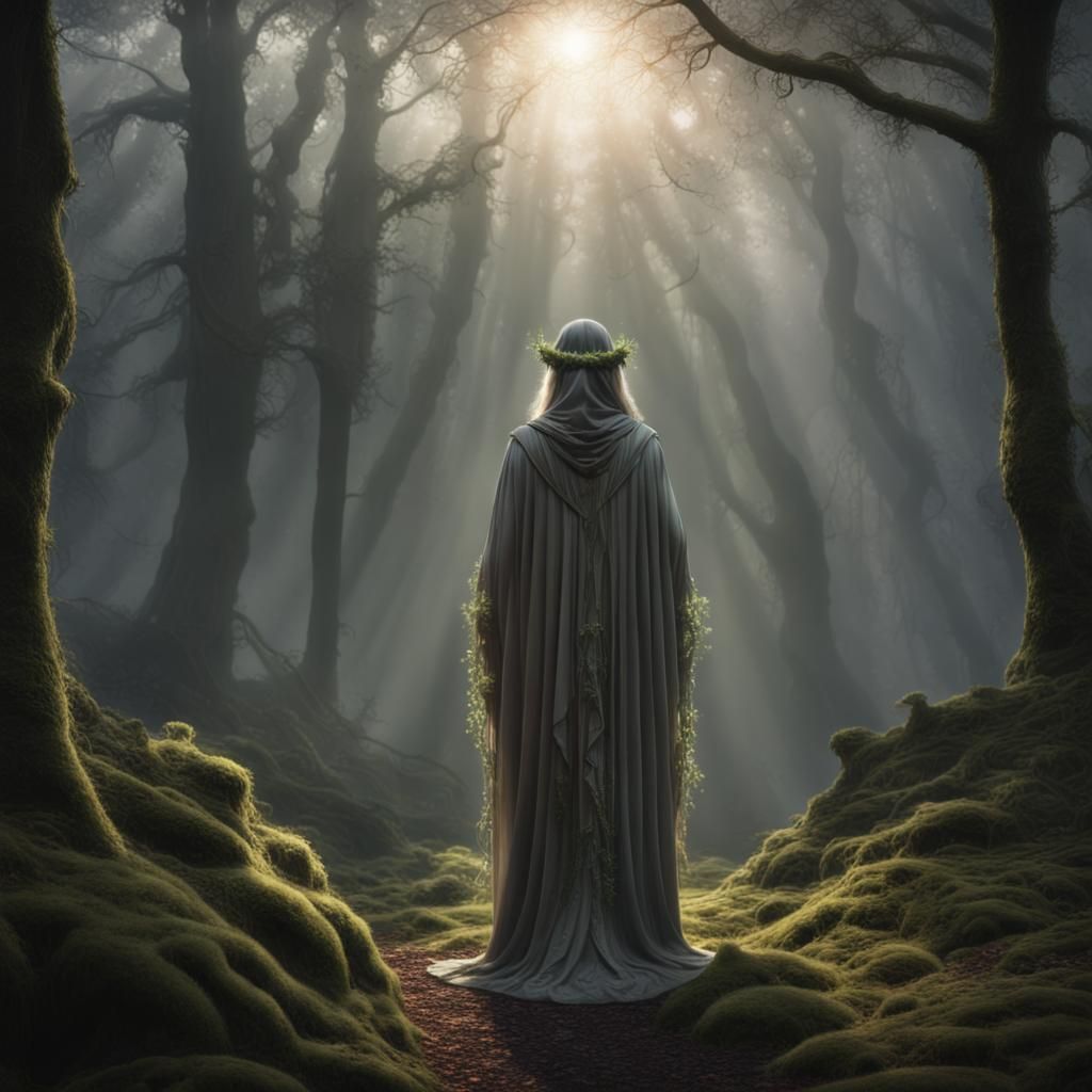 Mystic in Crepuscular Light: Hyperrealistic Fantasy Art