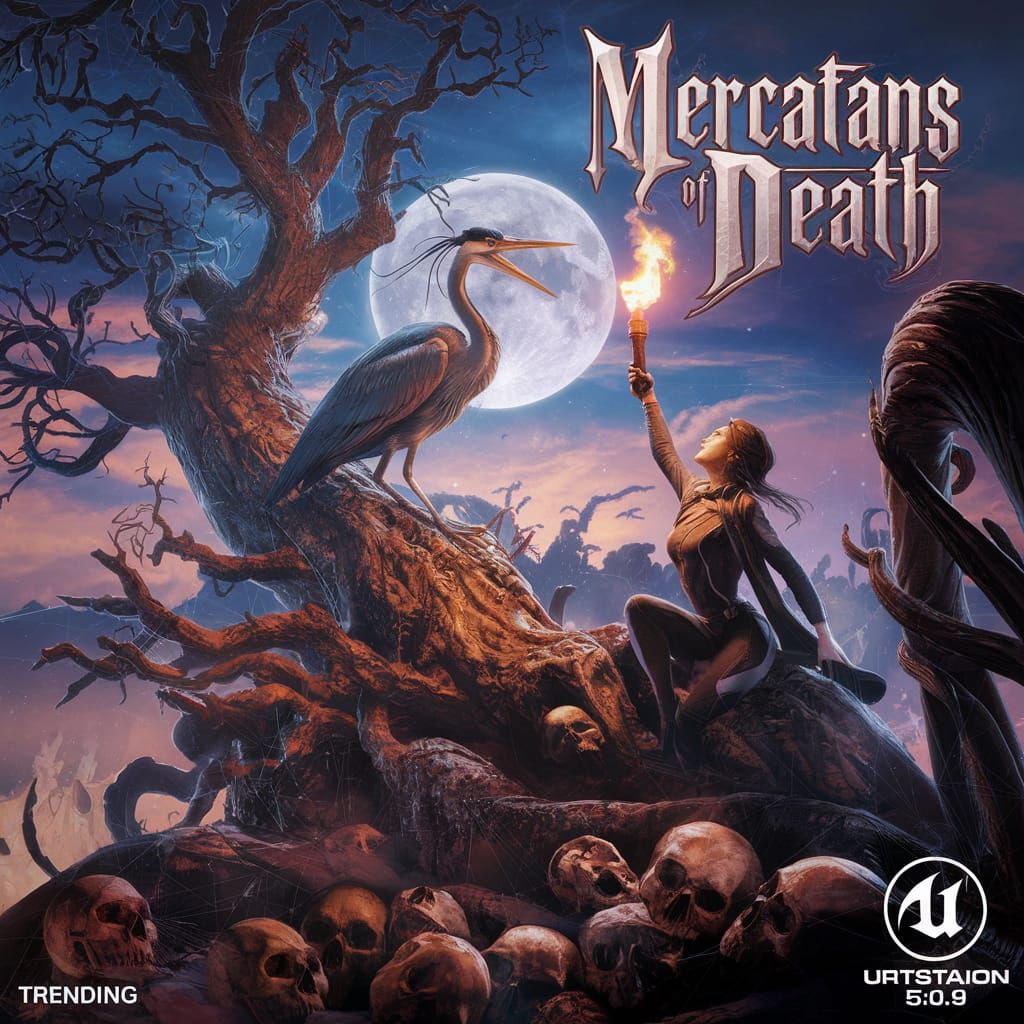 Fantastical Scene with Deadly Tree and Heron in Marvel Style