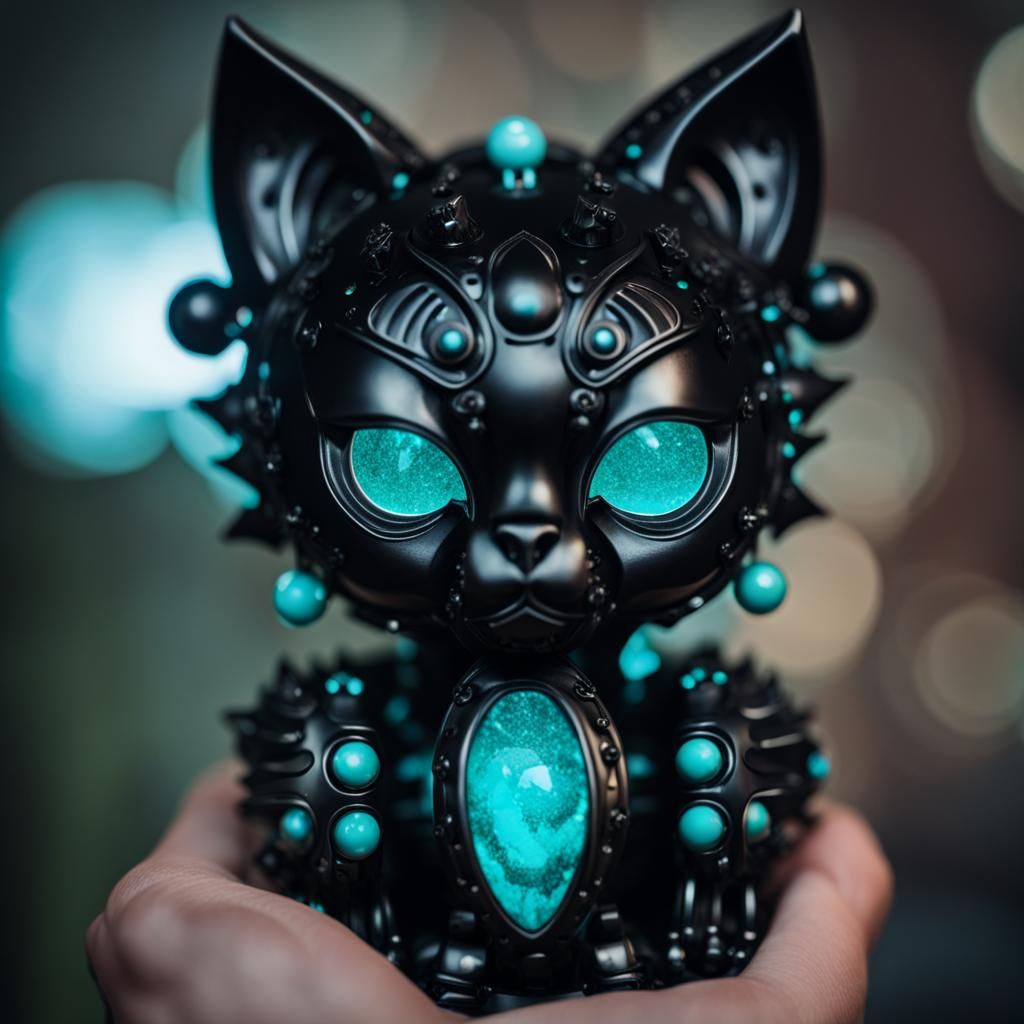 Bioluminescent Robotic Cat with Fleur-de-Lis Ornament
