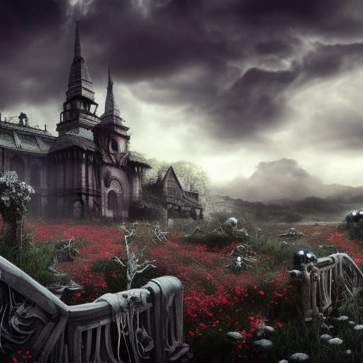 Blackthorn and black roses and barbwire and vampire skull