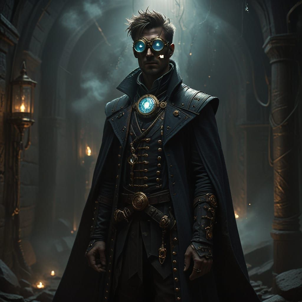 Steampunk Warlock Summons Ethereal Energy in Dark Fantasy St...