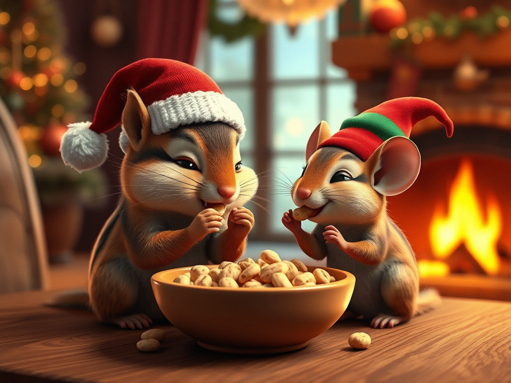 Chipmunk and Mouse Christmas Feast in 3D Style