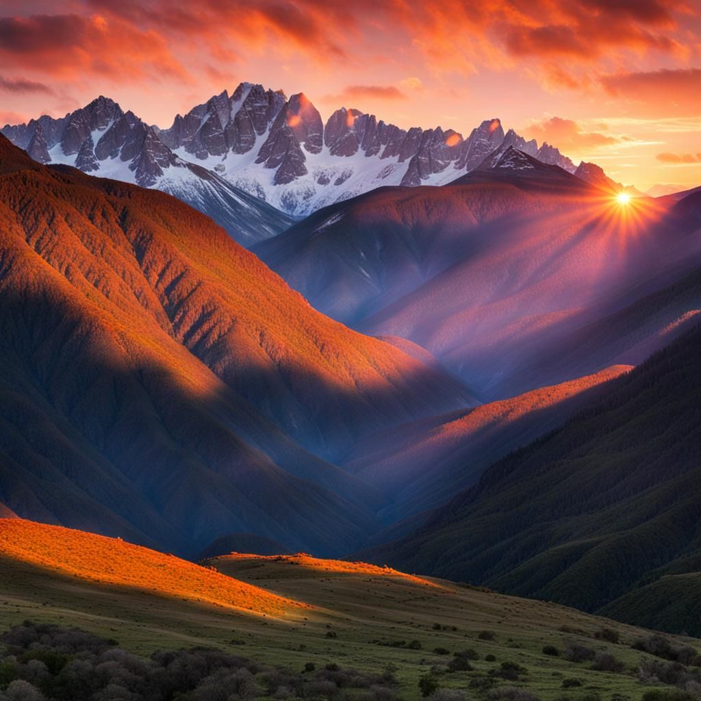 Majestic Sunrise Over Mountain Peaks