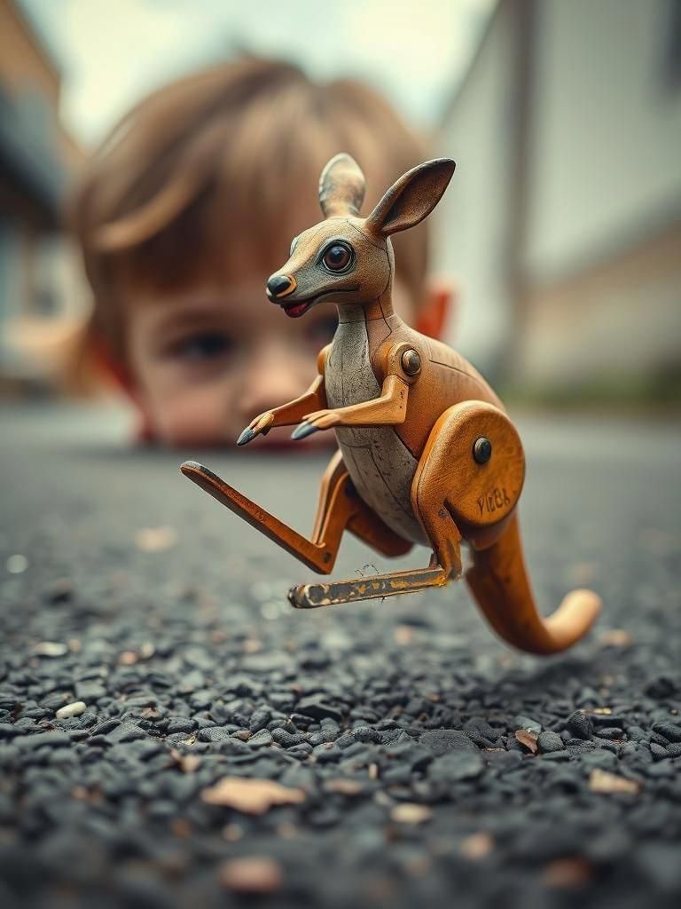 Tilt-Shift Photo of Wind-Up Kangaroo Toy