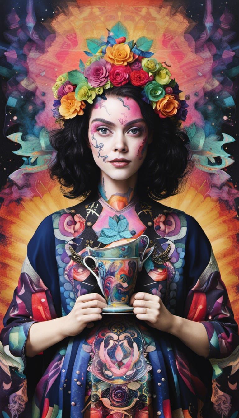 Whimsical Tea Cup Fairies in Graffiti Art Style