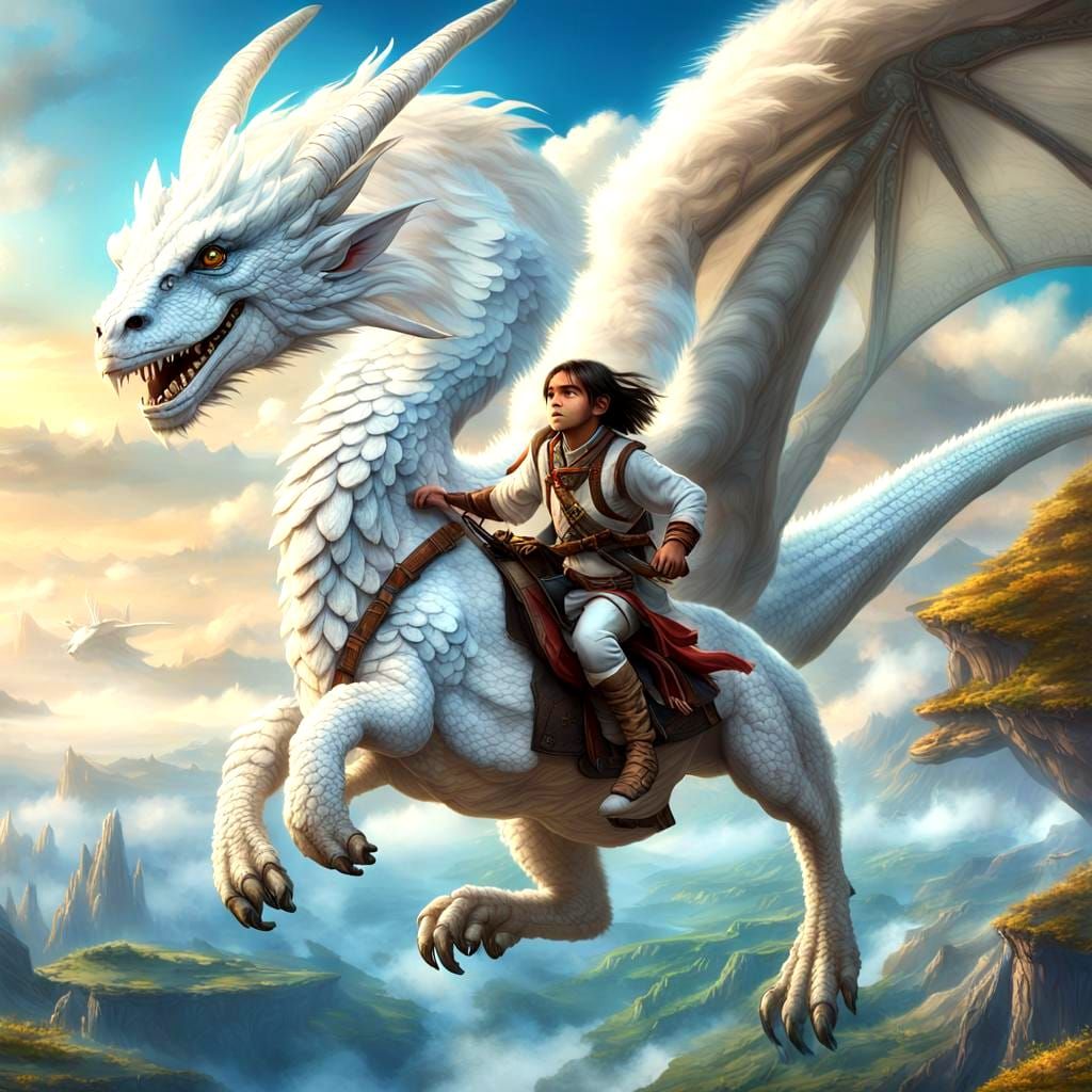 Majestic White Dragon in Fantasy World Concept Art