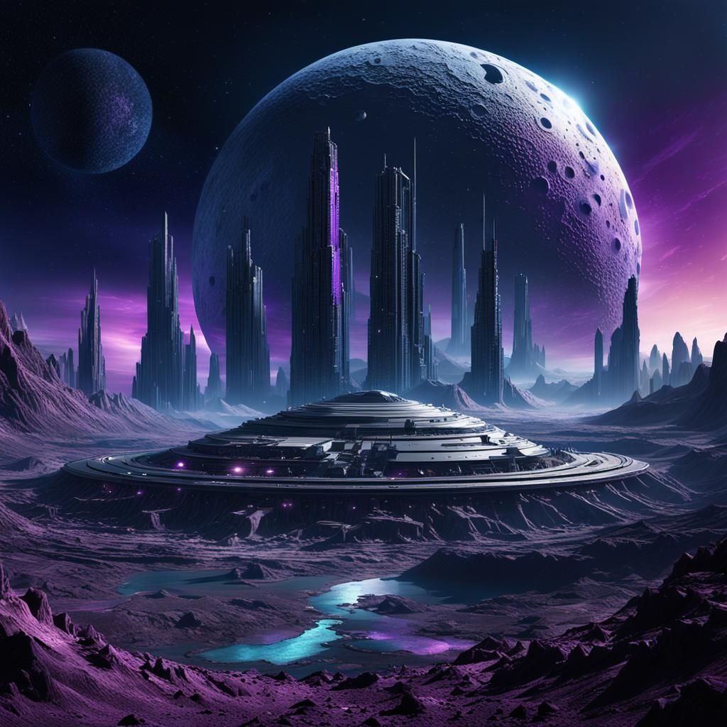 Hyperreal Sci-Fi Moon Metropolis with Mining