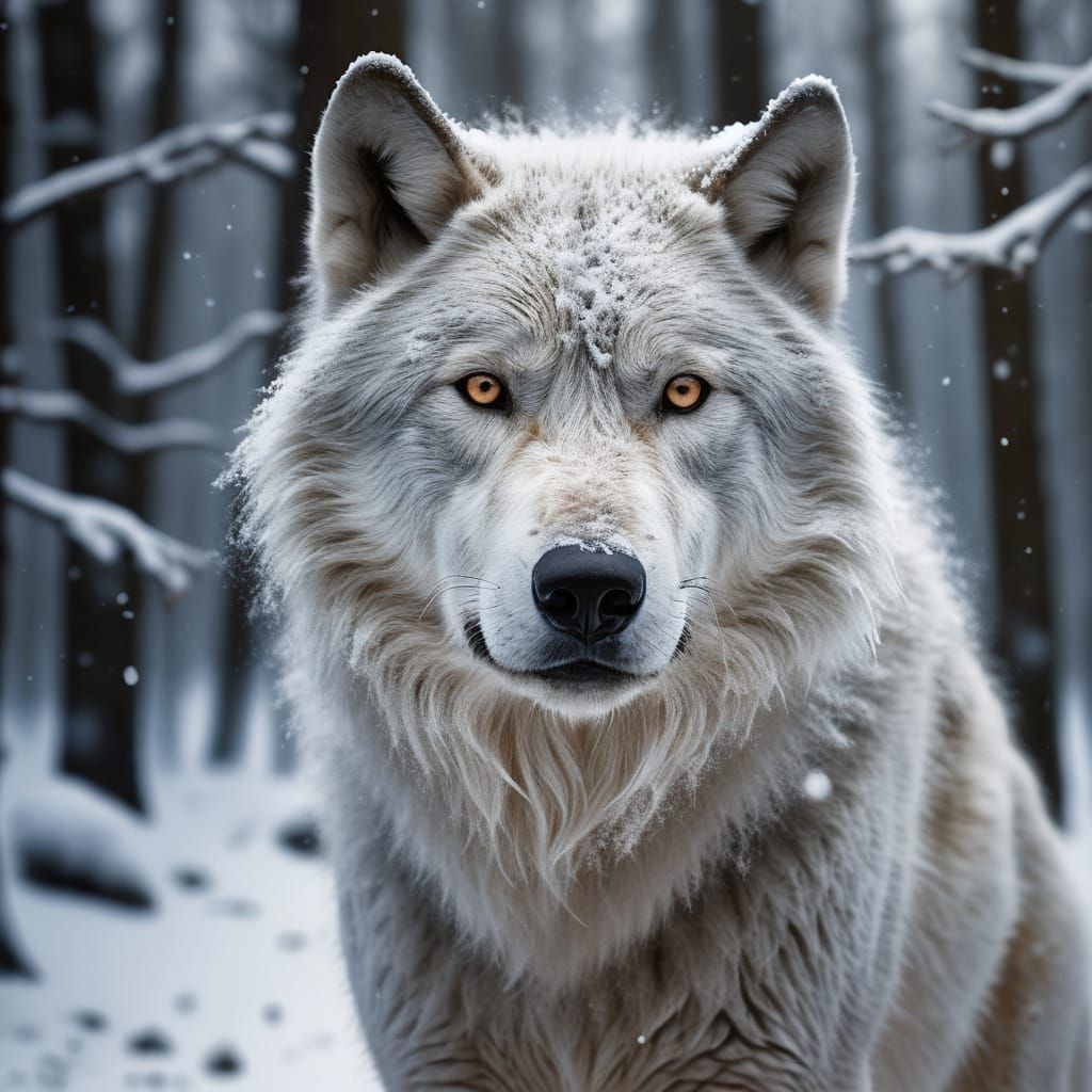 Majestic Dire Wolf in Snowy Forest