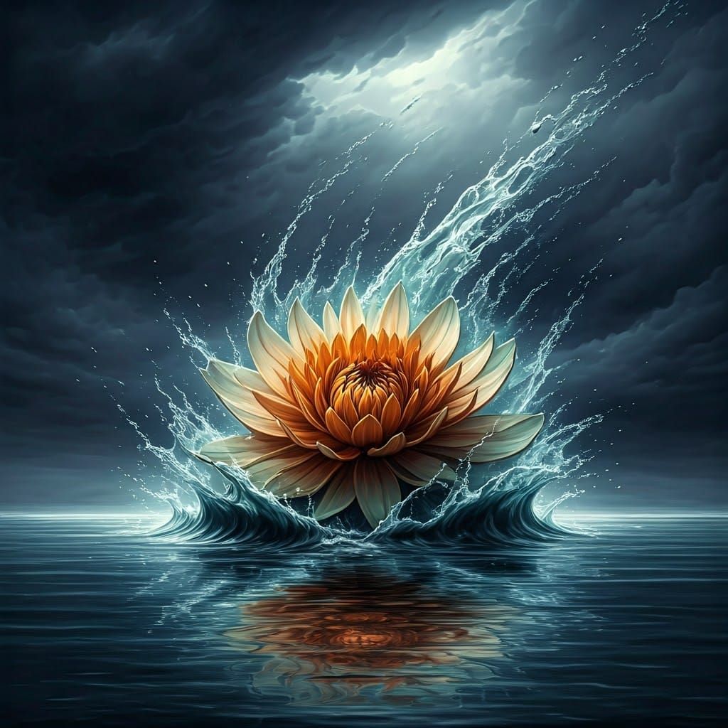 Gothic Petrified Flower Crashing into Stormy Water