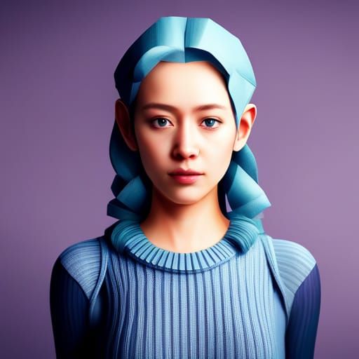 Origami Papercraft Girl with Blue Hair