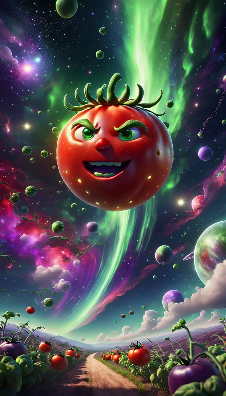 Surreal Tomatohead Flies Through Galaxy in Pixar Style