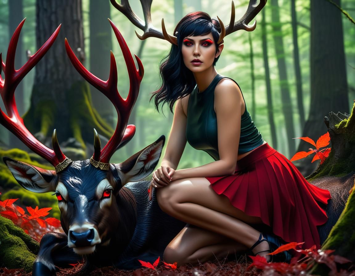 Demonic Woman and Forest God in Detailed Color