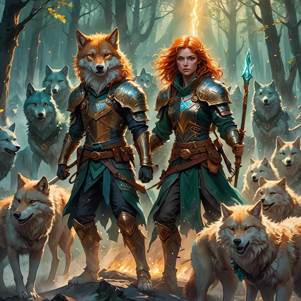 Fantasy Sorceress Amidst Ethereal Wolves, Concept Art