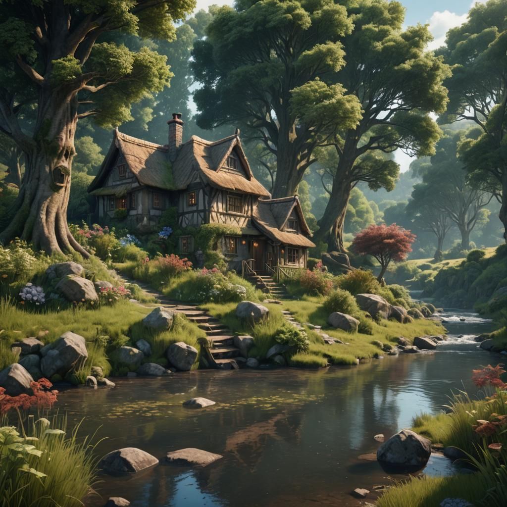 Riverside Cottage in Detailed Matte Painting
